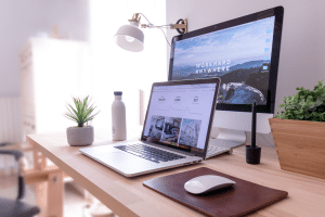 Flexible Working laptop on a home desk